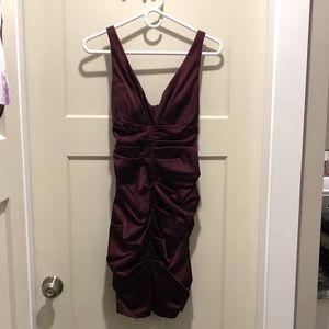 Xscape burgundy wine stretch ruched cocktail dress